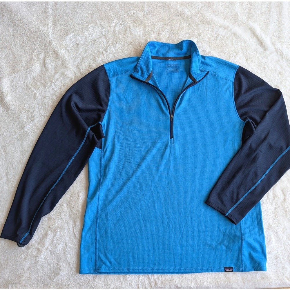 Patagonia Men L Capilene Midweight Baselayer 1/4 Zip Pullover Blue Polartec